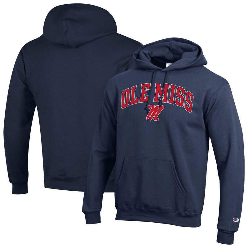 チャンピオン メンズ トップス Tシャツ ロゴ フリース パーカー Men'sChampionavy Ole Miss Rebels Arched Logo Fleece Pullover Hoodie Ole Navy ネイビー｜ReVida 店