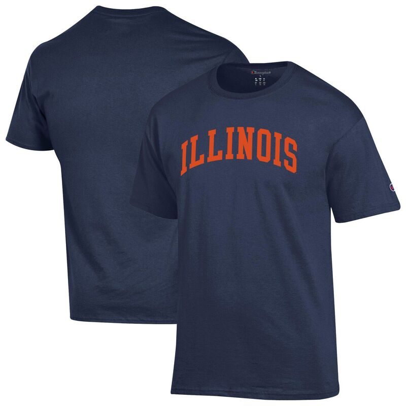 チャンピオン メンズ トップス Tシャツ Men's Championavy Illinois Fighting Illini Basic Arch T-Shirt Ill Navy ネイビー