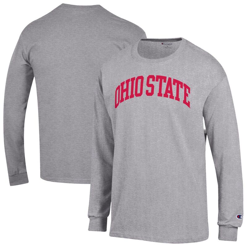 チャンピオン メンズ トップス Tシャツ Men's Champion Heather Gray Ohio State Buckeyes Basic Arch Long Sleeve T-Shirt Osu Grey グレー
