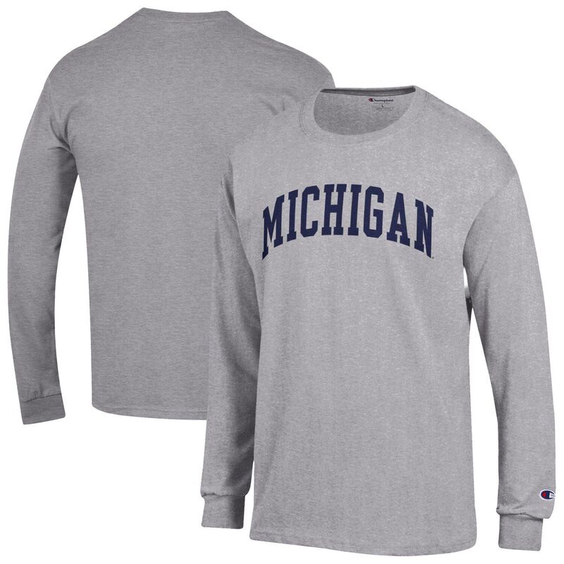 チャンピオン メンズ トップス Tシャツ Men's Champion Heather Gray Michigan Wolverines Basic Arch Long Sleeve T-Shirt Mic Grey グレー