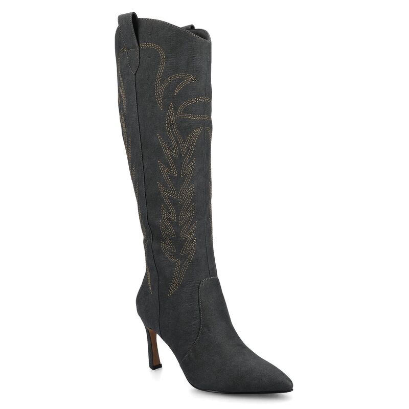ジャーニー レディース シューズ ブーツ・レインブーツ 刺繍 Journee Laramie Women'stiletto Knee-High Embroidered Boots Charcoal チャコール