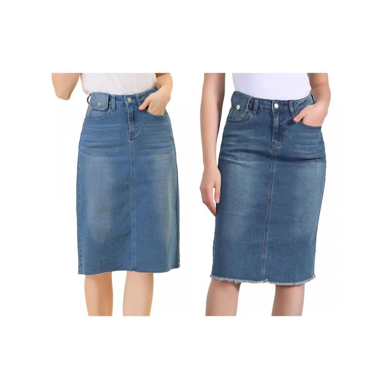 アレグラ ケー レディース ボトムスカート ハイウエスト ミディ デニム ALLEGRA K 2 Packs Women's High Waist Solid Jean Skirt Back Vent Midi Length Denim Skirts Blue Jean Blue ブルー｜ReVida 店