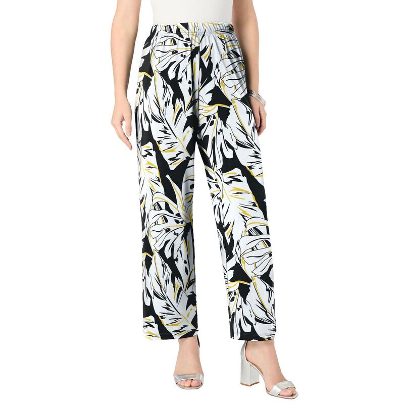 ロアマンズ レディース ボトムス カジュアルパンツ プラスサイズ クロップド Roaman's Women's Plusize Ultrasmooth Fabricropped Pant Black Graphic Palms ブラック
