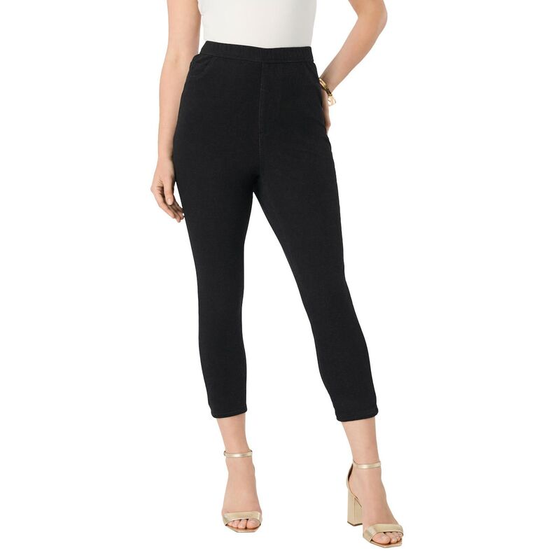 ロアマンズ レディース ボトムス カジュアルパンツ プラスサイズ キャップ ニット Roaman's Women's Plusize Knit Jean Capri Black ブラック