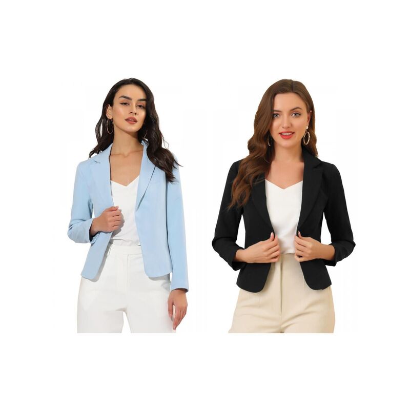 アレグラ ケー レディース アウター ジャケット・ブルゾン フラワー柄 プリント ブレザー フラワー ALLEGRA K 2 Packs Women's Open Front Floral Print Blazer Black Sky Blue Solid ブラック