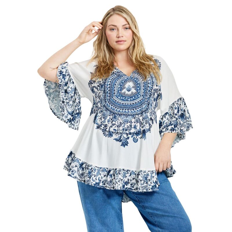 アベニュー レディース トップス Tシャツ プラスサイズ Avenue Women's Plusize Frankie Frill Detail Tunic Ivory アイボリー