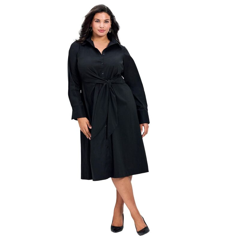 アベニュー レディース トップス ワンピース プラスサイズ シャツ Avenue Women's Plusize Bethany Poplin Tie Front Shirtdress Black ブラック