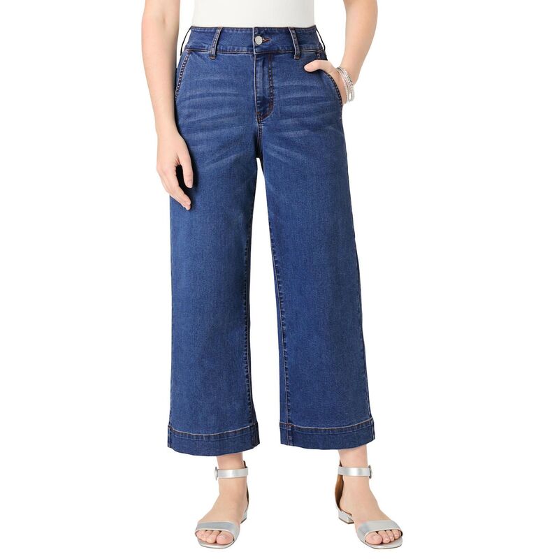 ロアマンズ レディース ボトムス カジュアルパンツ ワイドレッグ プラスサイズ Roaman Women Plusize Wide Leg Crop Jean Medium Blue ブルー