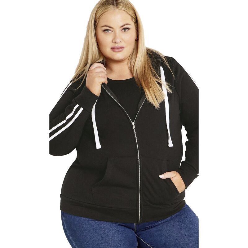 アベニュー レディース トップス Tシャツ プラスサイズ パーカー Avenue Women's Plusize Side Stripe Zip Hoodie Black ブラック