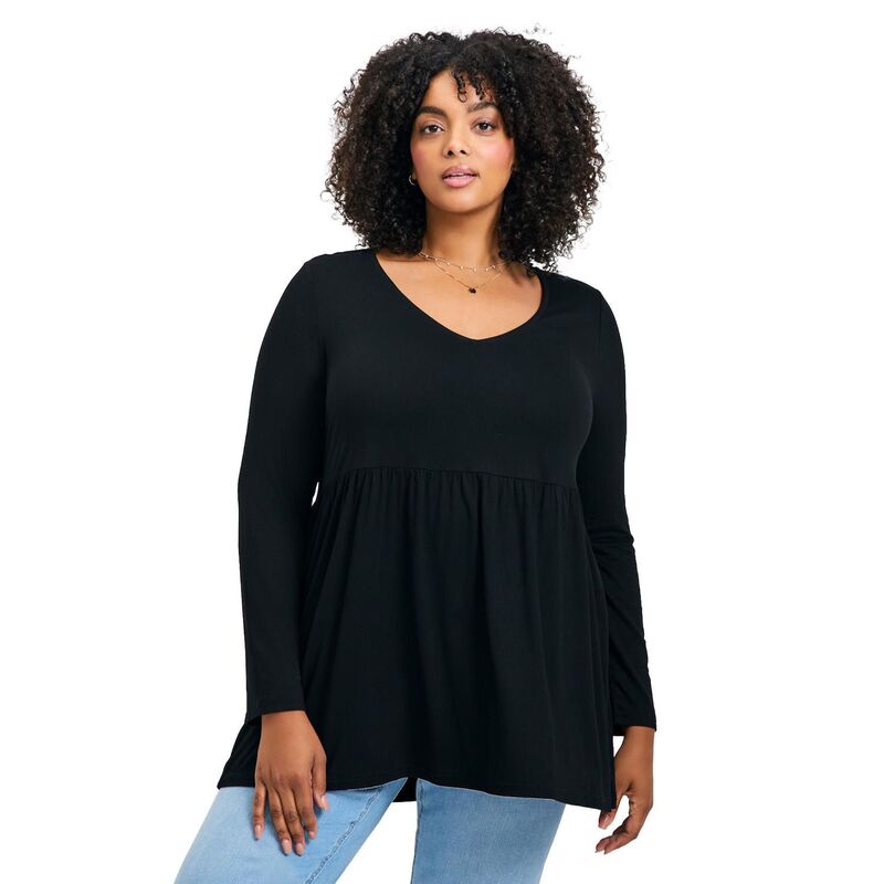 アベニュー レディース トップス ティーシャツ 付け加える大いさ Avenue Women\u0027s Plusize Nylah Long Sleeve Tunic Black 黒いこと レディースファッション-トップス