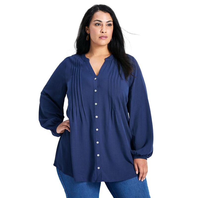 アベニュー レディース トップス シャツ プラスサイズ ブラウス Avenue Women's Plusize Celia Ptuck Blouse Navy ネイビー