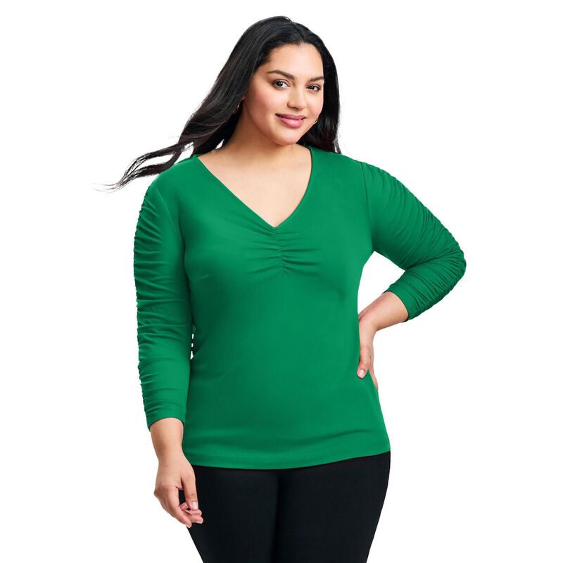 アベニュー レディース トップス シャツ Vネック プラスサイズ Avenue Women's Plusize Naomi V Neck Gathered Sleeve Top Kelly Green グリーン
