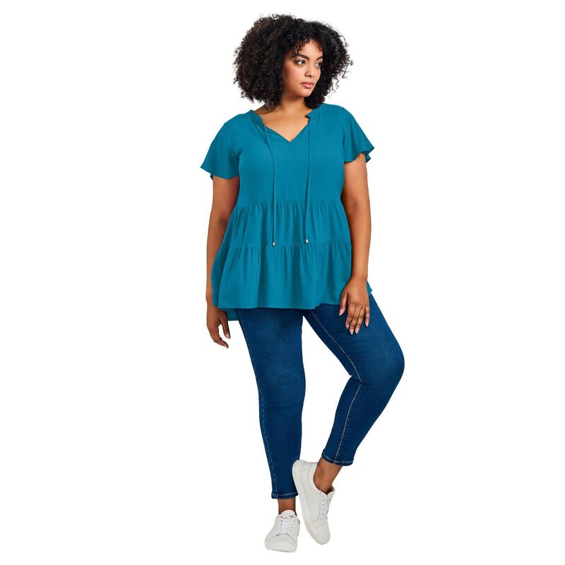 アベニュー レディース トップス シャツ ティアード プラスサイズ Avenue Women's Plusize Lani Flutter Sleeve Tiered Top Laguna