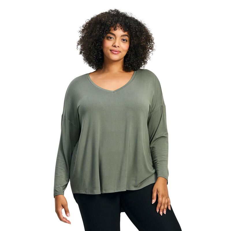 アベニュー レディース トップス Tシャツ プラスサイズ Avenue Women's Plusize Taya Essential Top Olive オリーブ|ReVida 店