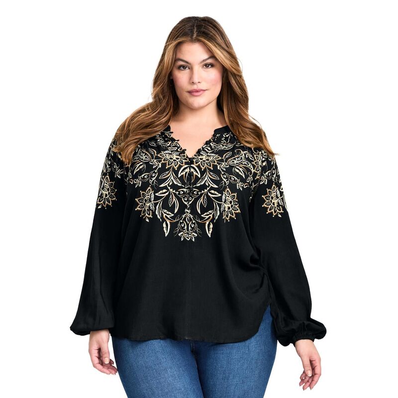 アベニュー レディース トップス シャツ Vネック プラスサイズ Avenue Women's Plusize Temptation V-Neck Shirt Black Placement ブラック