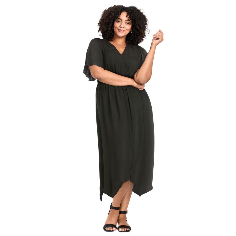 アベニュー レディース トップス ワンピース プラスサイズ Tシャツ Avenue Women's Plusize Aimee Sateen Flutter Sleeve Dress Black ブラック