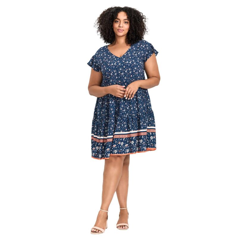アベニュー レディース トップス ワンピース プラスサイズ Avenue Women's Plusize Unwind Tiers Dress Navy Ditsy Border ネイビー｜ReVida 店