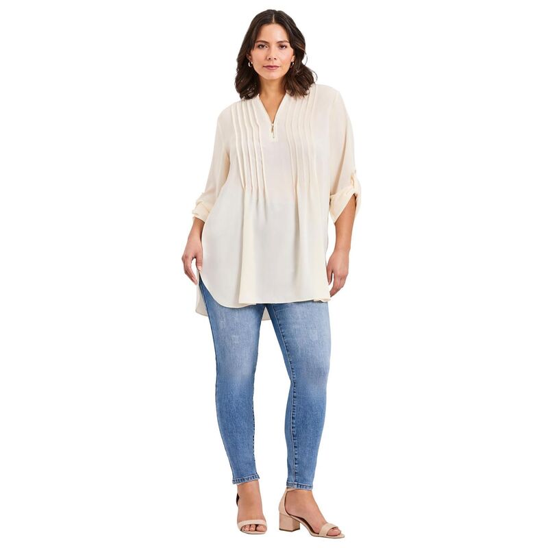 アベニュー レディース トップス ティーシャツ 付け加える大いさ Avenue Women\u0027s Plusize Roll Tab Zip Frontunic Ivory 象牙色 Tシャツ・カットソー-トップス