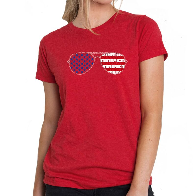 エルエーポップアート レディース トップス Tシャツ LA Pop Art Americana Sunglasses - Women's Premium Blend Word Art-Shirt Red レッド