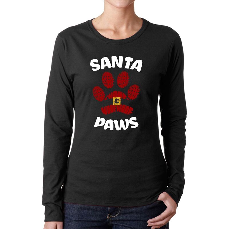 エルエーポップアート レディース トップス Tシャツ LA Pop Art Santa Paws - Women's Word Art Long Sleeve T-Shirt Black ブラック