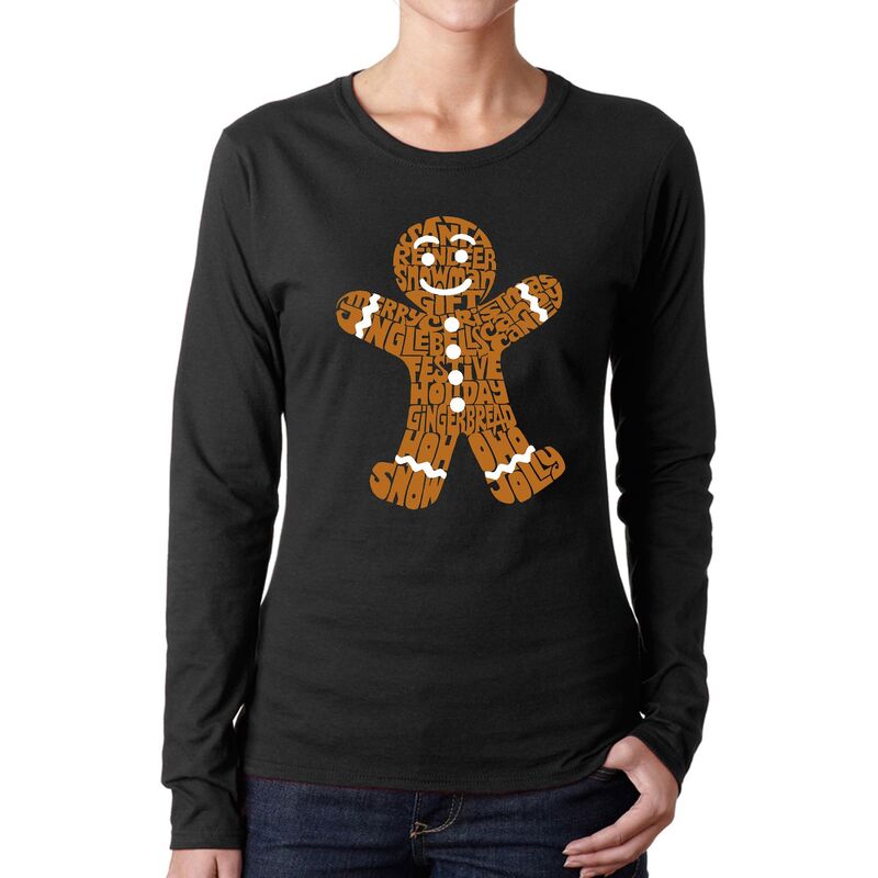 エルエーポップアート レディース トップス Tシャツ LA Pop Art Gingerbread - Women's Word Art Long Sleeve T-Shirt Black ブラック