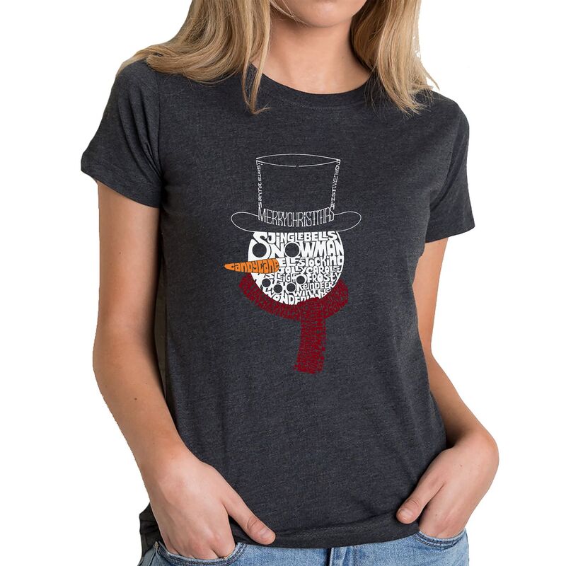 エルエーポップアート レディース トップス Tシャツ LA Pop Art Snowman Face - Women's Premium Blend Word Art-Shirt Black ブラック