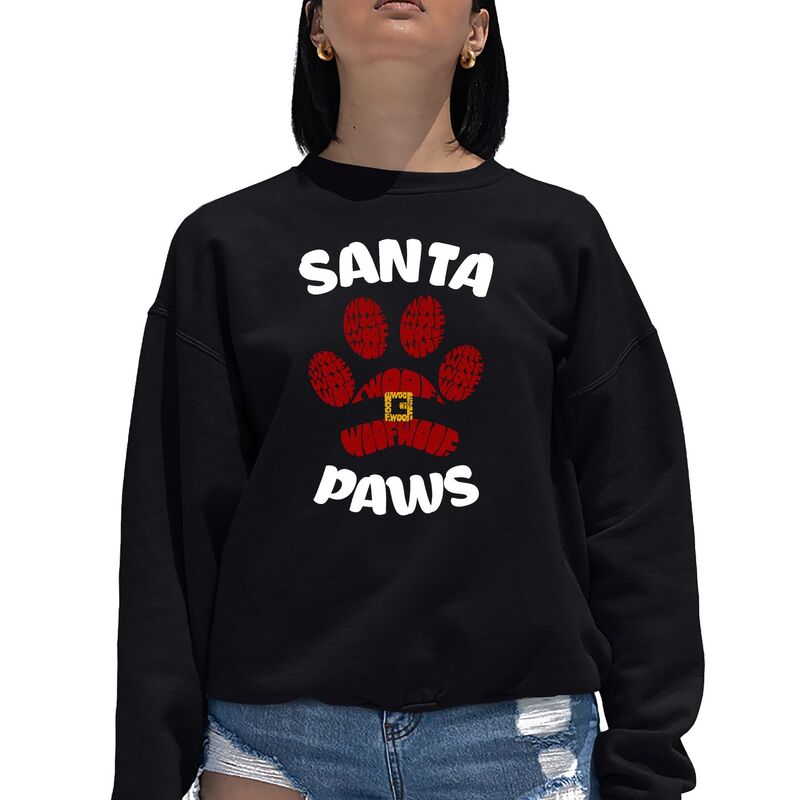 エルエーポップアート レディース トップス Tシャツ クルーネック スウェット LA Pop Art Santa Paws - Women's Word Art Crewneck Sweatshirt Black ブラック