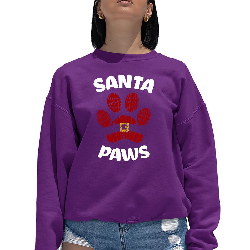 エルエーポップアート レディース トップス Tシャツ クルーネック スウェット LA Pop Art Santa Paws - Women's Word Art Crewneck Sweatshirt Purple パープル