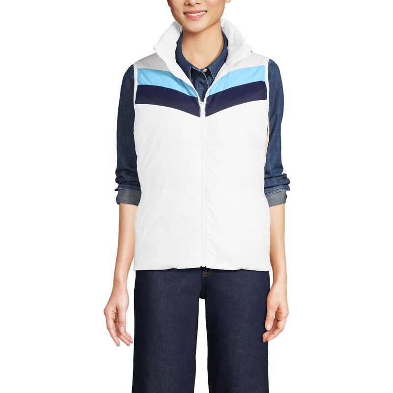ランズエンド レディース アウター ジャケット・ブルゾン ベスト ダウン Women's Lands' End Wanderweight Reversible Packable Down Vest White Blue Block ホワイト