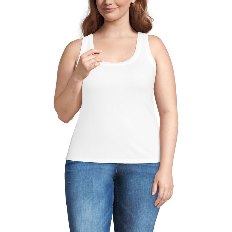ランズエンド レディース トップス Tシャツ プラスサイズ Plusize Lands' Endrapey Rib Fitted Tank Top White ホワイト