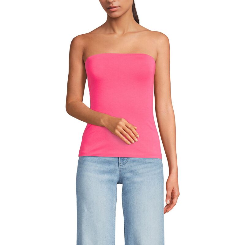 ランズ挙げ句の果て レディース トップス ティーシャツ Women\u0027s Lands\u0027 End Slender Tube Top Hot Pink サクラ色 レディースファッション-Tシャツ・カットソー