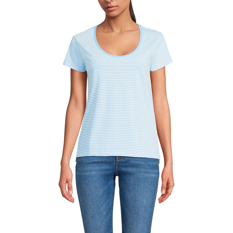 ランズエンド レディース トップス Tシャツ Women's Lands' End Short Sleeve Scoop Neck T-Shirt Bermuda Blue Stripe ブルー