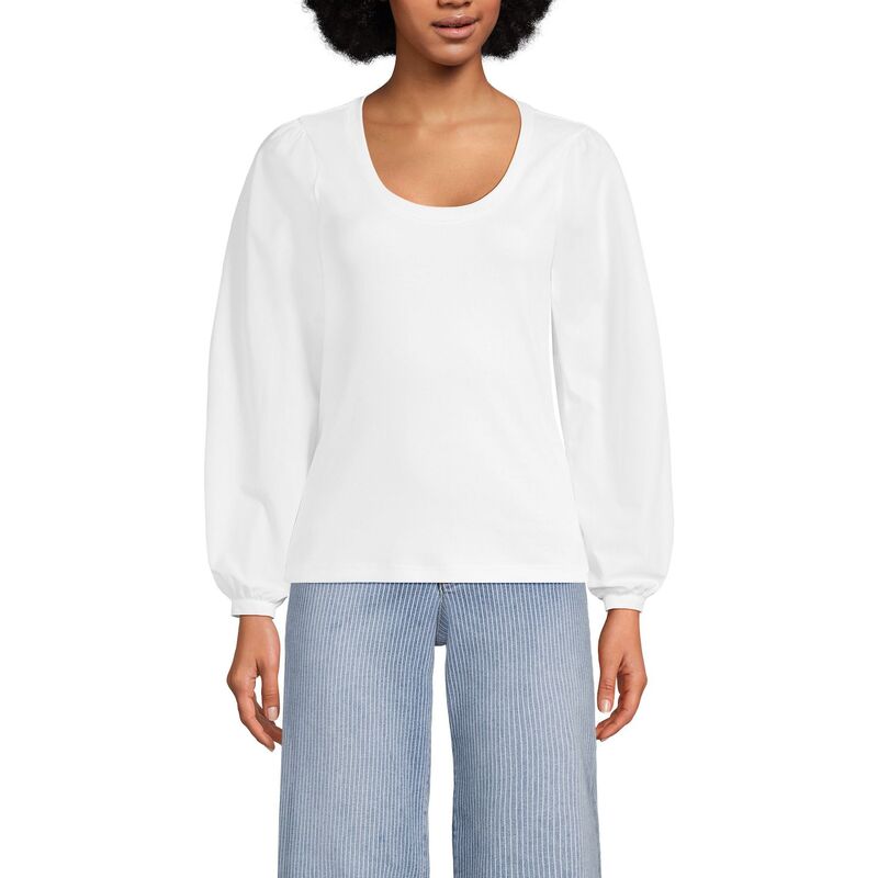 ランズエンド レディース トップス Tシャツ Women's Lands' End Supima Interlock Scoopneck Blouson Sleeve Top White ホワイト｜ReVida 店 11,535円