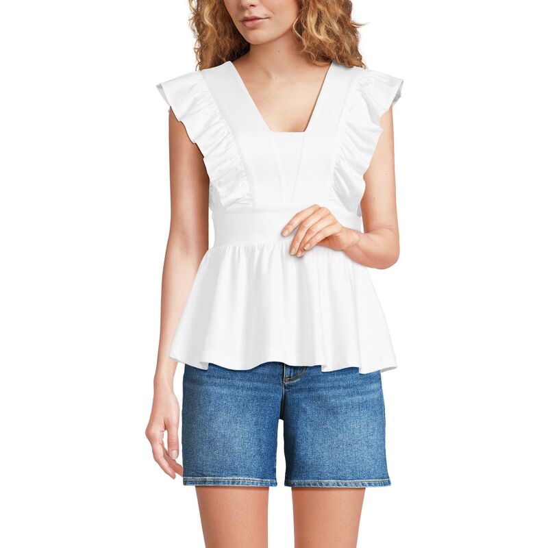 ランズエンド レディース トップス Tシャツ プチ フリル Petite Lands' End Ruffle Peplum Top White ホワイト