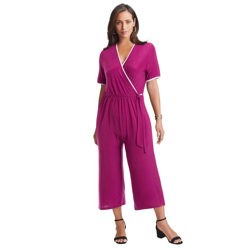 ジェシカロンドン レディース トップス ワンピース ワイドレッグ プラスサイズ クロップド ニット ジャンプスーツ Jessica London Women's Plusize Stretch Knit Cropped Wide Leg Jumpsuit Raspberry