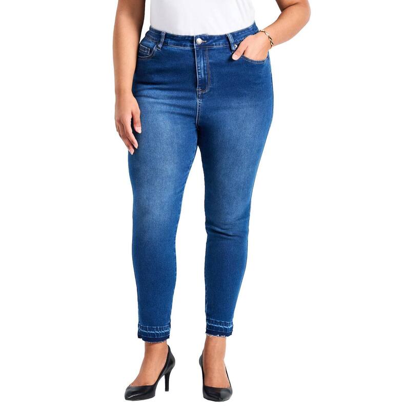 アベニュー レディース ボトムス デニムパンツ プラスサイズ Avenue Women's Plusize Butter Skinny Frayed Hem Jean Mid Wash
