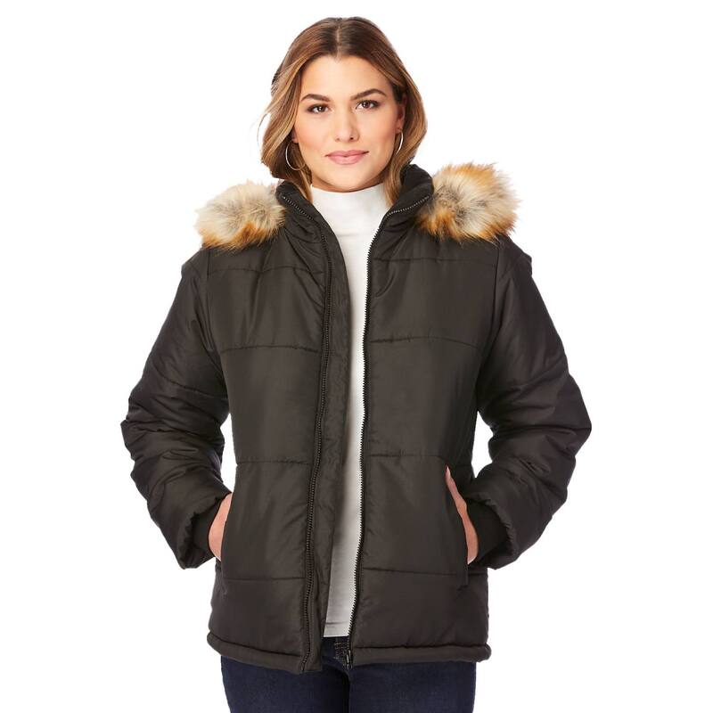 ロアマンズ レディース アウター ジャケット・ブルゾン プラスサイズ Roaman's Women's Plusize Short Length Puffer Jacket Black ブラック｜ReVida 店