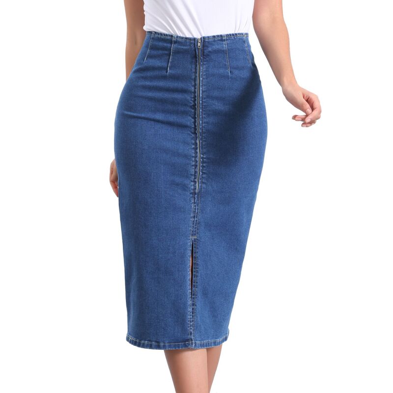 アレグラ ケー レディース ボトムスカート ハイウエスト フロントスリット デニム マキシ ALLEGRA K Maxi Denim Skirt for Women's Front Slit Zipper High Waist Bodycon Jean Skirt Jean Blue ブルー
