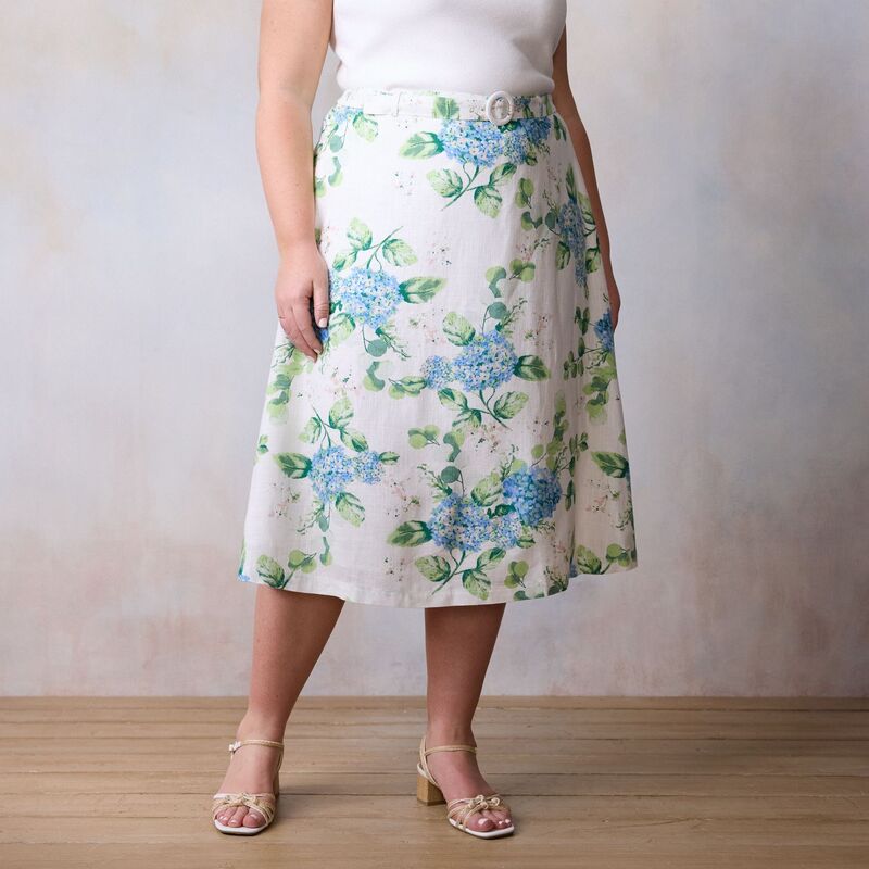 LC Lauren Conrad レディース ボトムスカート プラスサイズ ミディ Plusize LC Lauren Conrad Self Belt Midi Skirt With Buckle White Cape Blooms ホワイト