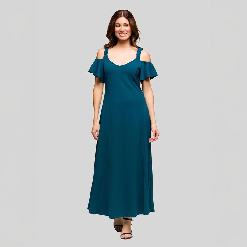 24 セブンコンフォート レディース トップス ワンピース A ライン フリル マキシ Women's 24Seven Comfort Apparel Cold Shoulderuffle Sleeve A-Line Maxi Dress Teal ティール|ReVida 店