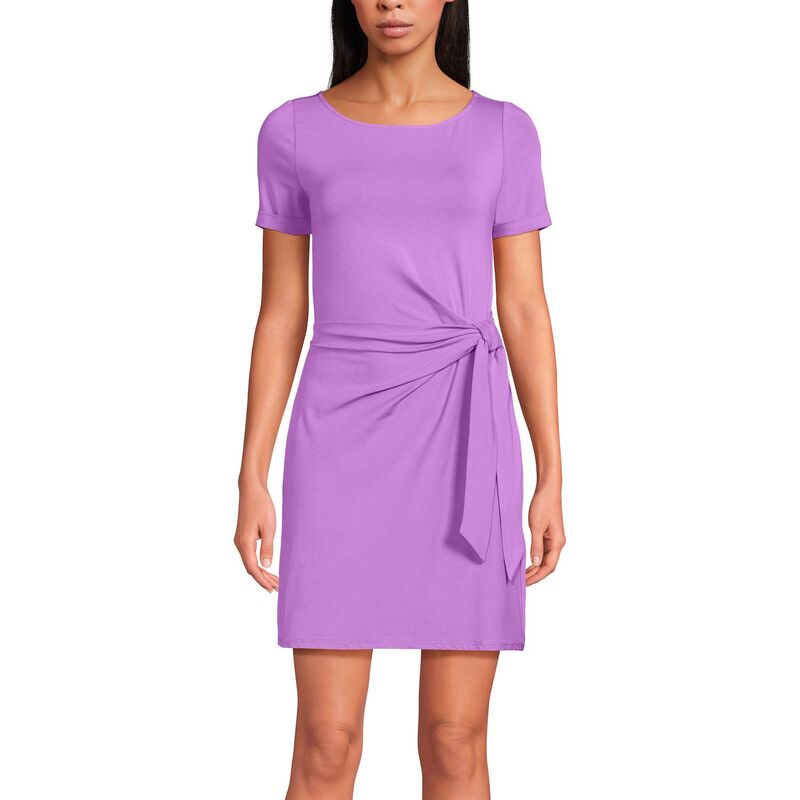 ランズエンド レディース トップス ワンピース ミニ コットン Women's Lands' End Short Sleeve Cotton Modal Wrap Mini Dressoft Orchid