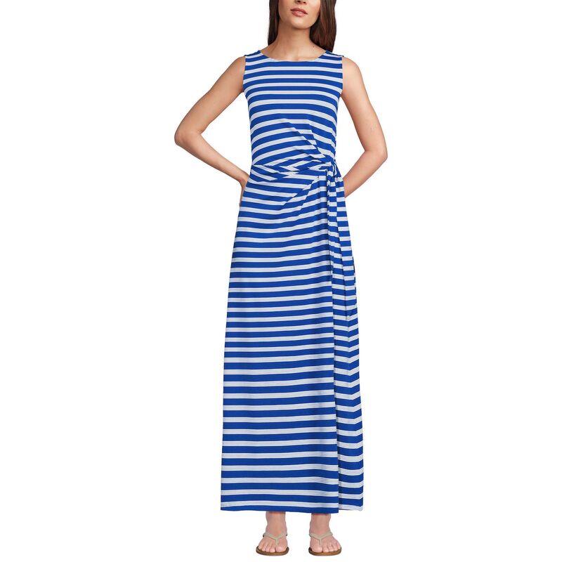 ランズエンド レディース トップス ワンピース ノースリーブ コットン マキシ Women's Lands' End Cotton Modal Sleeveless Tie Waist Maxi Dressapphire Blue Stripe ブルー