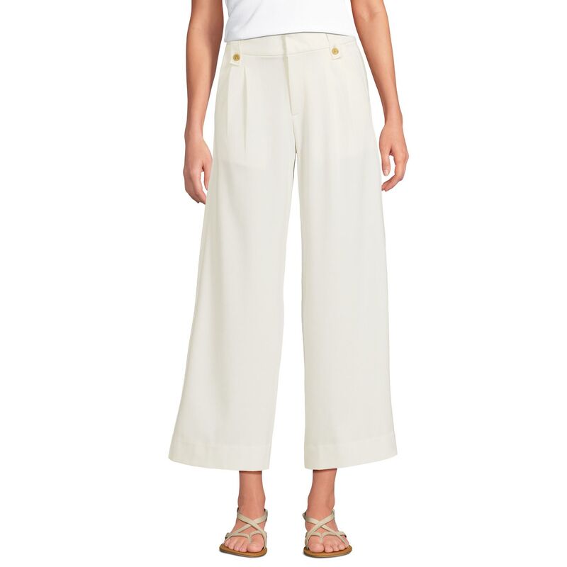 ランズ挙げ句の果て レディース ボトムス 心地好いズボン下 ワイドレッグ Women\u0027s Lands\u0027 End Soft Polishigh Rise Wide Leg Cropants Ivory 象牙色