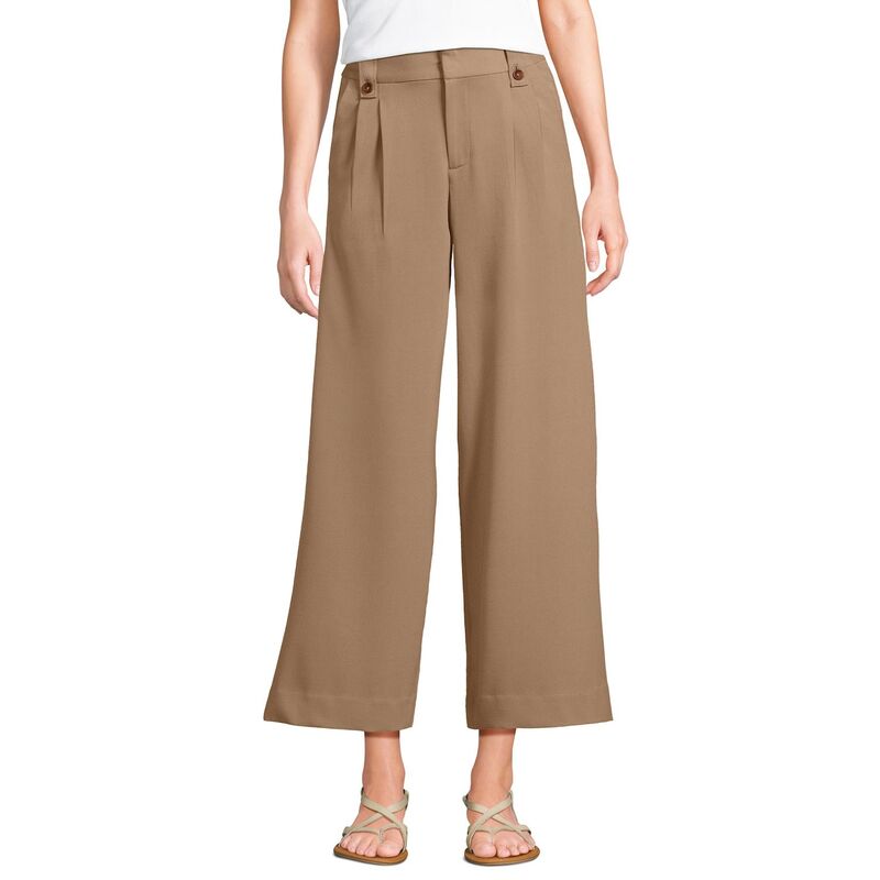 ランズ挙げ句の果て レディース ボトムス 心地好いズボン下 ワイドレッグ Women\u0027s Lands\u0027 End Soft Polishigh Rise Wide Leg Cropants Rich Camel 駱駝