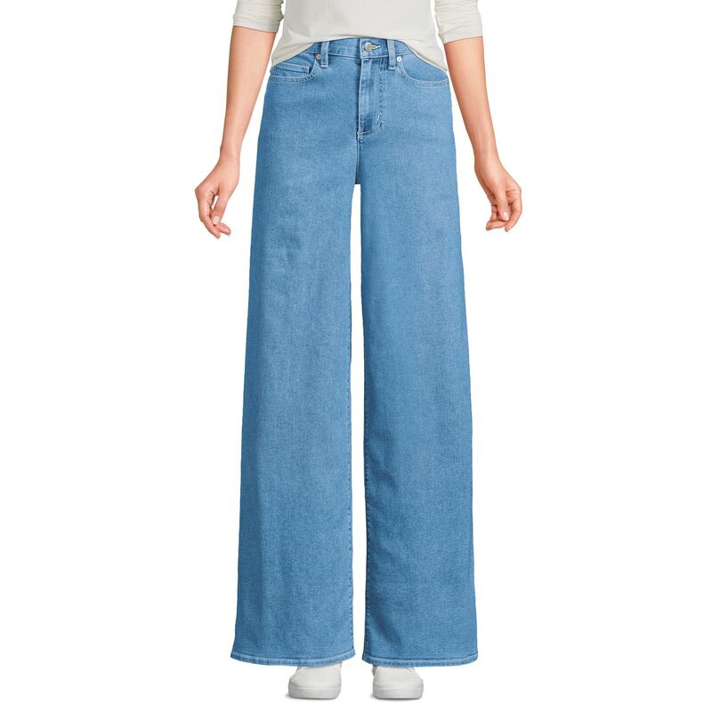 ランズエンド レディース ボトムス デニムパンツ ジーンズ Women's Lands' End Recover Denim High Rise Wider Leg Jeans Hutton Blue Wash ブルー|ReVida 店