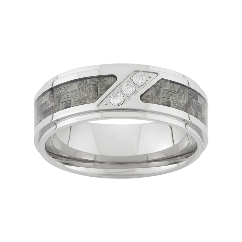 アンブランデッド メンズ アクセサリー リング Tシャツ Unbranded 1/10 Carat.W. Diamond Stainlessteel and Carbon Fiber Wedding Band - Men Two Tone