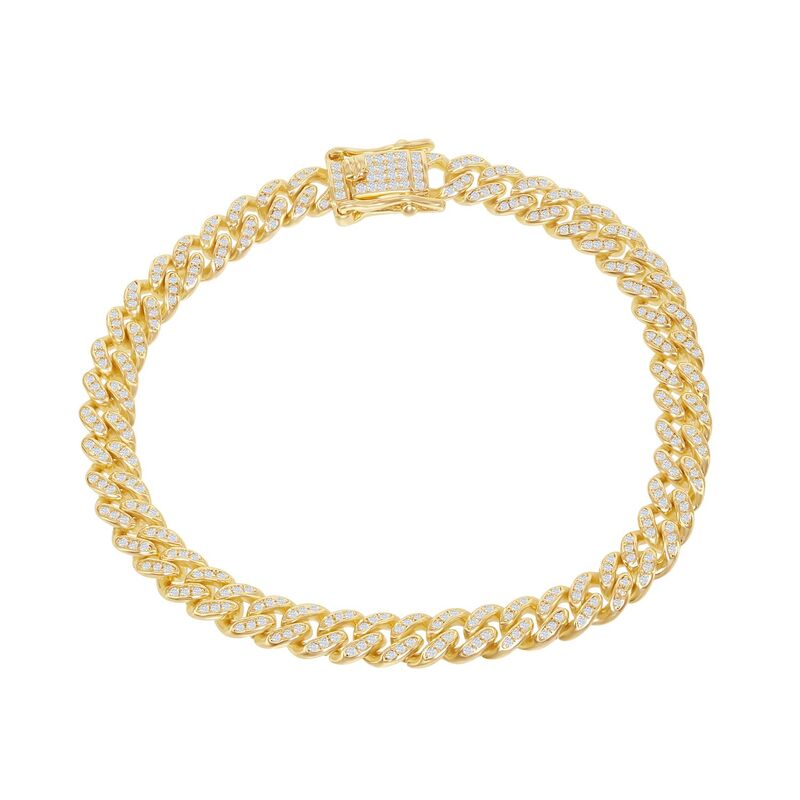 アンブランデッド レディース アクセサリー ブレスレット・バングル・アンクレット Unbranded 14k Gold Over Silver 6.5 mm Cubic Zirconia Cuban Chain Bracelet Gold Tone ゴールド