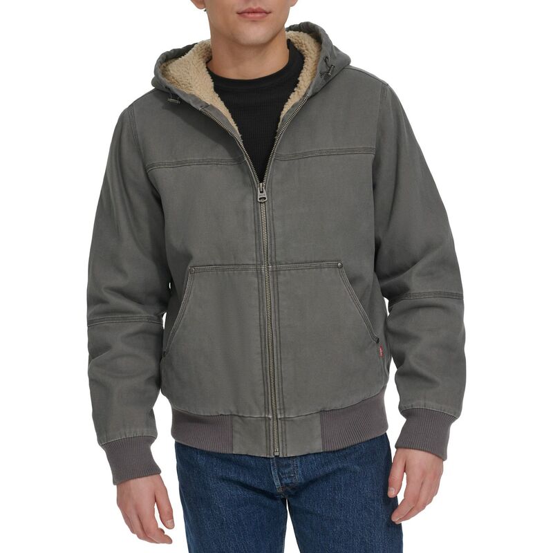 リーバイス メンズ アウター ジャケット・ブルゾン Men's Levi's Canvas Workwear Sherpa-Lined Hooded Bomber Gray グレー