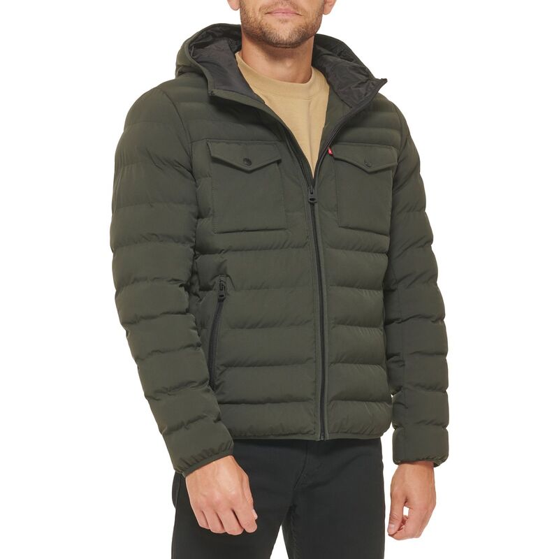 リーバイス メンズ アウター ジャケット・ブルゾン フーデッドジャケット キルティング Men's Levi'sR Stretch Two Pocket Quilted Hooded Jacket Olive オリーブ
