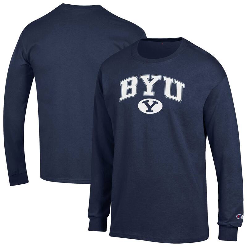チャンピオン メンズ トップス Tシャツ ロゴ Men'sChampionavy BYU Cougars Arch Over Logo Long Sleeve T-Shirt Byu Navy ネイビー